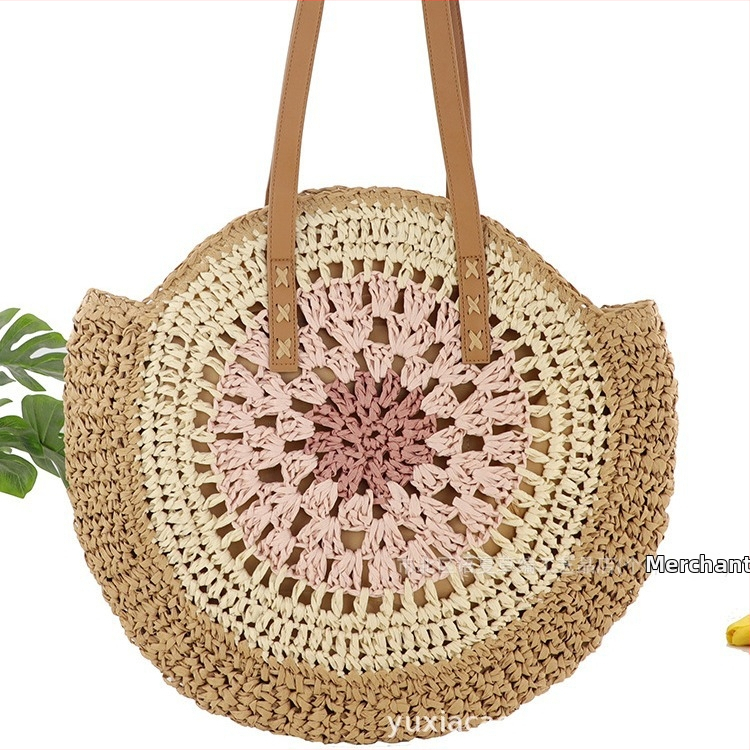 Háčkovaná taška z papierovej šnúry, okrúhleho tvaru, zips, podšívka z polyesteru a bavlny, dvojitý ramenný popruh, leto 2024