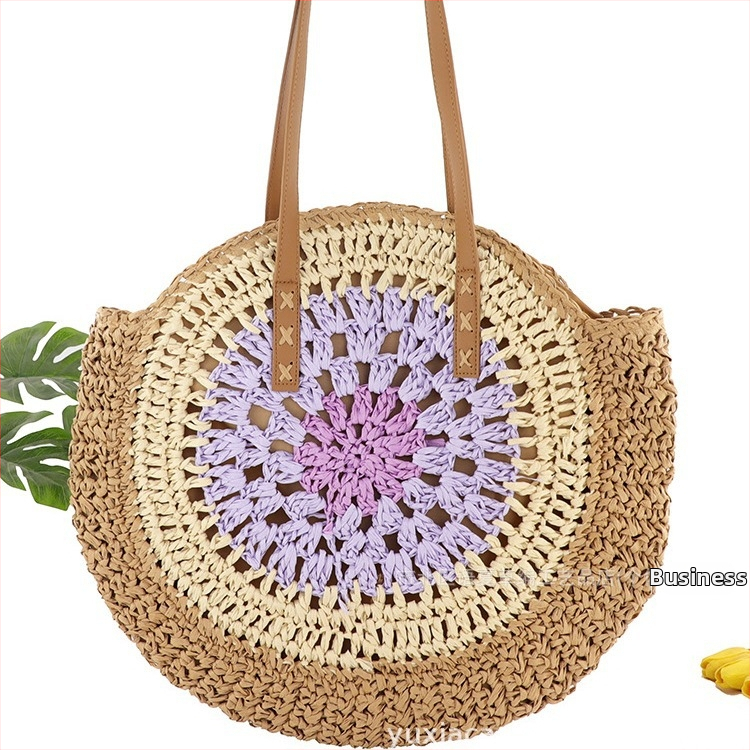 Háčkovaná taška z papierovej šnúry, okrúhleho tvaru, zips, podšívka z polyesteru a bavlny, dvojitý ramenný popruh, leto 2024