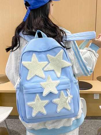 Batoh so vzorom hviezd, z nylonu, kompatibilný s 14-palcovým notebookom, vodotesný a odolný voči opotrebeniu