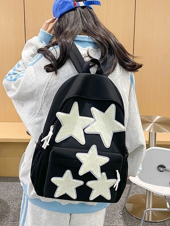 Batoh so vzorom hviezd, z nylonu, kompatibilný s 14-palcovým notebookom, vodotesný a odolný voči opotrebeniu