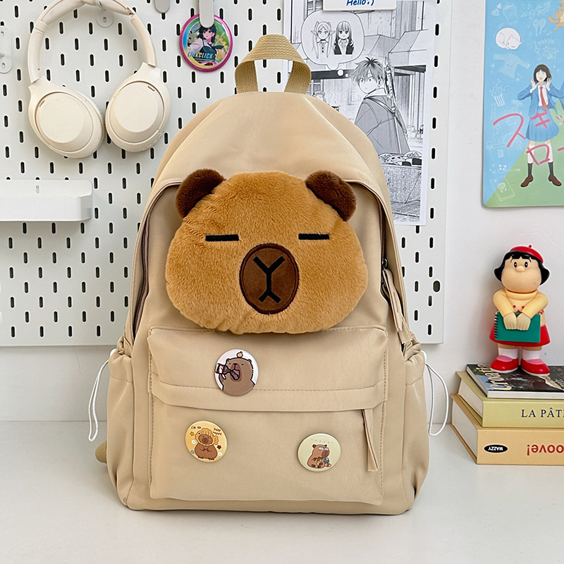 Lányoknak készített plüss hátizsák iskolához, nylon anyag, 20–35 L kapacitás, vízlepergető külső, poliészter bélés, ívelt vállpántok