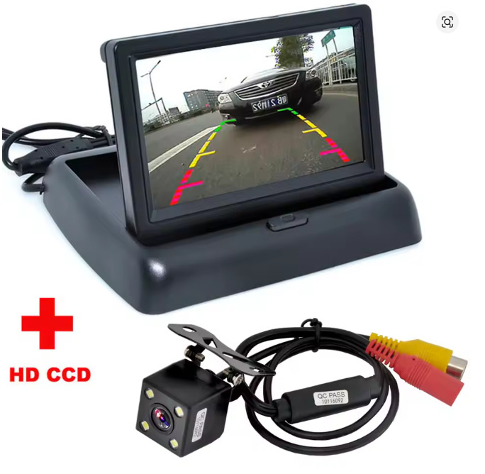 4,3 hüvelykes hajtogatható autómonitor kamera készlettel — Hanfujie, Univerzális modell, Képernyő típus: Univerzális, Képernyőfelbontás: 480x272