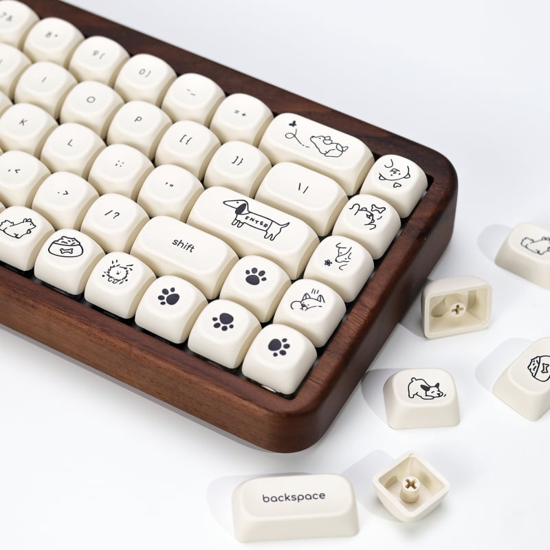 Milk White Puppy Keycap – PBT, zelená os, univerzálna kompatibilita, 98+ klávesy