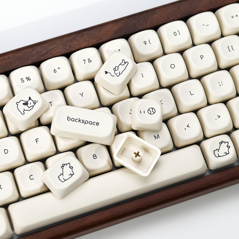 Milk White Puppy Keycap – PBT, zelená os, univerzálna kompatibilita, 98+ klávesy