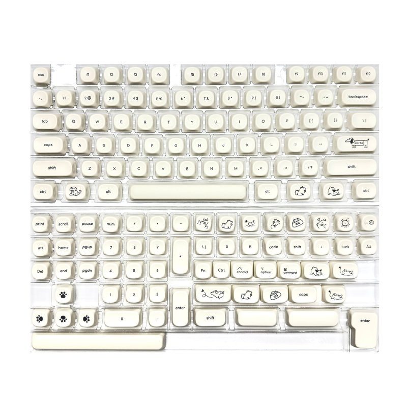 Milk White Puppy Keycap – PBT, zelená os, univerzálna kompatibilita, 98+ klávesy