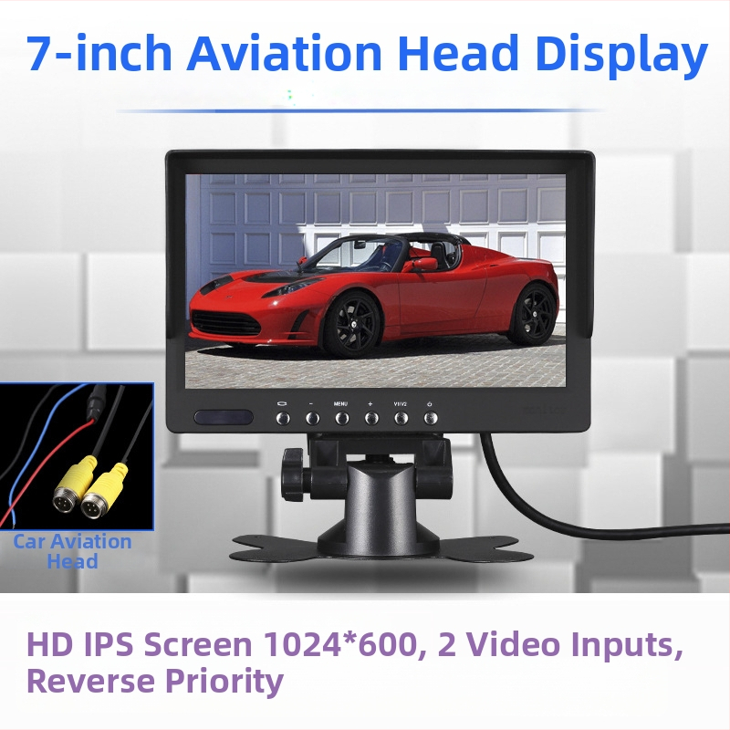 Auto LCD-ekraan, 7-tolline, 1024x600 eraldusvõime, sisendid CVBS/720P/1080P, mudel 728AHD