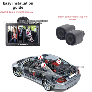 AHD dviejų kanalų dalijamasis automobilių monitorius su siurbtuko tvirtinimu, IR naktinis vaizdas, 1280x720, AHD 720p