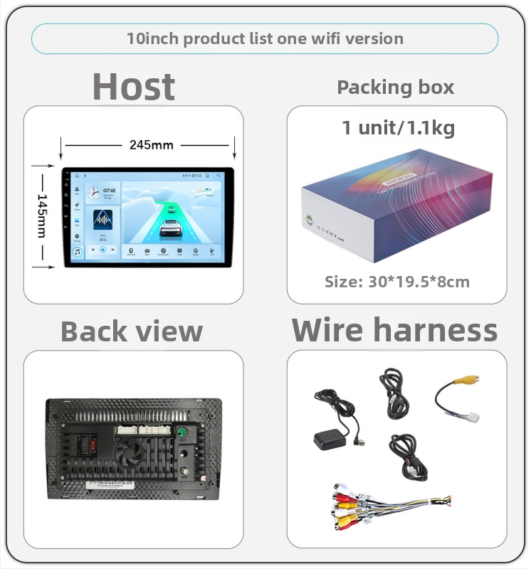 Automašīnas navigācijas sistēma ar bezvadu CarPlay un GPS navigāciju, 12V barošana, jauda 4x45W, QLED displejs