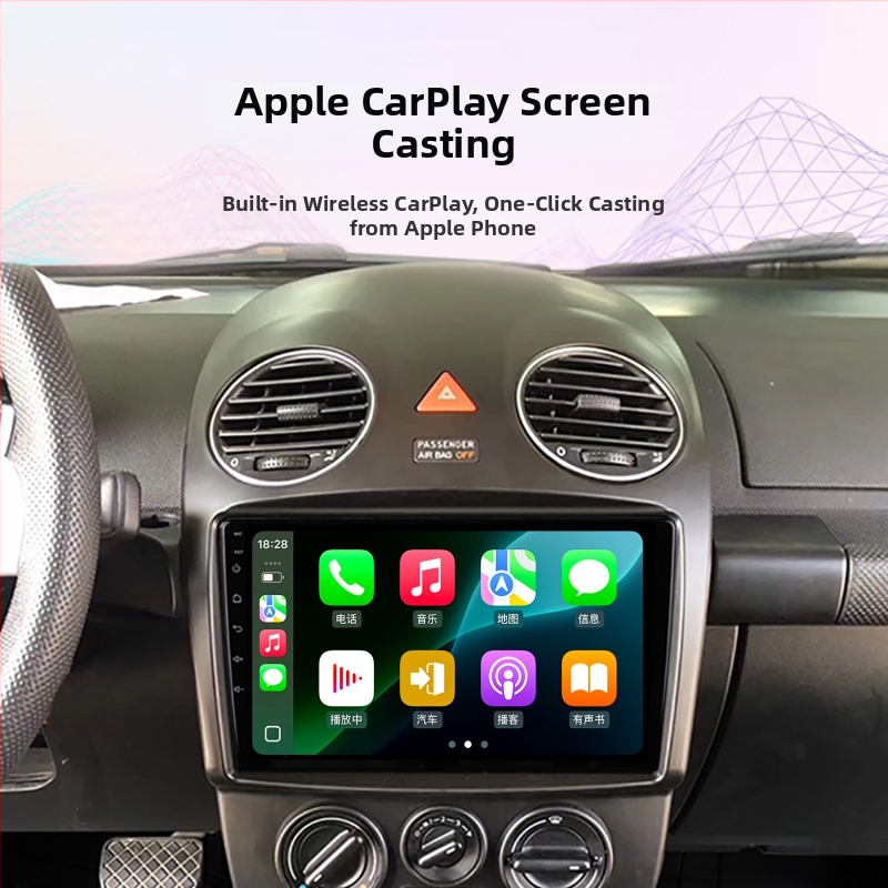 Automašīnas navigācijas sistēma ar bezvadu CarPlay un GPS navigāciju, 12V barošana, jauda 4x45W, QLED displejs