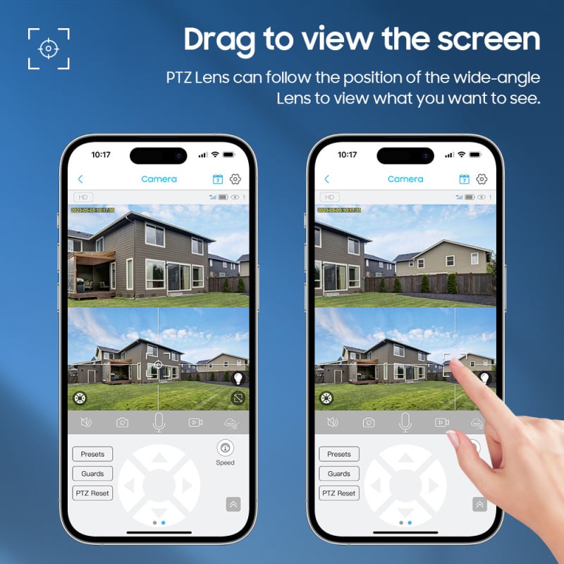Ηλιακή εξωτερική κάμερα επιτήρησης με διπλό φακό — τροφοδοσία 5V, ελάχιστο φωτισμό 0.001 lux, SNR > 48 dB, εύρος λειτουργίας -30 έως 60 °C