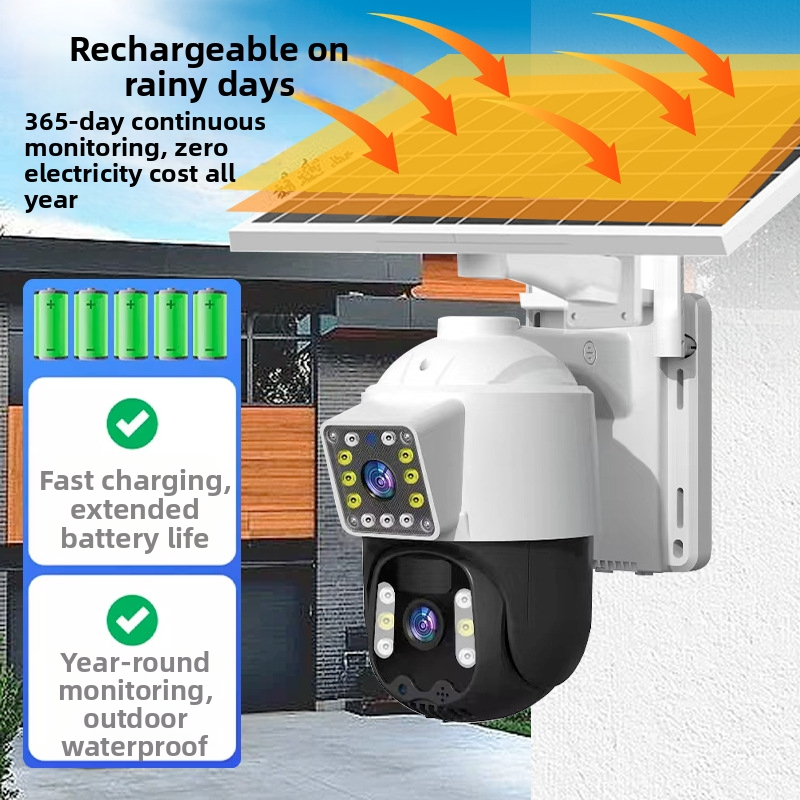 Ηλιακή εξωτερική κάμερα all-in-one με χαμηλή κατανάλωση ενέργειας, 6 LED, φακός 3,6 mm, ελάχιστο φωτισμό 0,001 lx, απόσταση υπέρυθρης ακτινοβολίας 50 m, τροφοδοσία 5 V