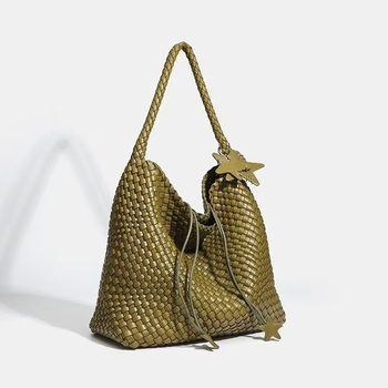 THE Szalma Tote Táska — Kézzel készített, Szőtt, Nagy kapacitású, PU bélés, Laminált cipzáras zseb, Vízszintes Négyzetes Forma, Egy vállpánt