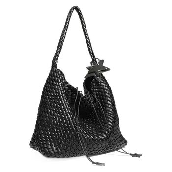 THE Szalma Tote Táska — Kézzel készített, Szőtt, Nagy kapacitású, PU bélés, Laminált cipzáras zseb, Vízszintes Négyzetes Forma, Egy vállpánt