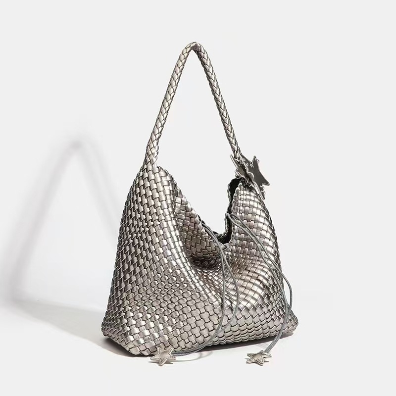 THE Szalma Tote Táska — Kézzel készített, Szőtt, Nagy kapacitású, PU bélés, Laminált cipzáras zseb, Vízszintes Négyzetes Forma, Egy vállpánt