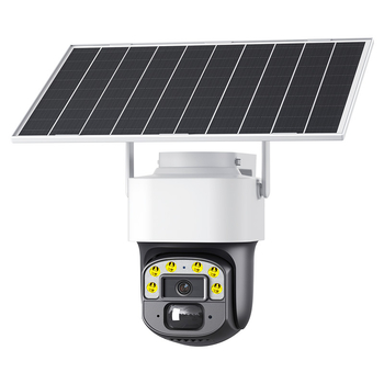 Cameră de supraveghere 4G cu panou solar, pentru interior/exterior, vizionare noapta la 0.002 lux, acoperire de 360°, -20°C până la 55°C, alimentare 12V, carcasă ABS