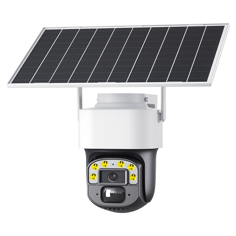 Cameră de supraveghere 4G cu panou solar, pentru interior/exterior, vizionare noapta la 0.002 lux, acoperire de 360°, -20°C până la 55°C, alimentare 12V, carcasă ABS