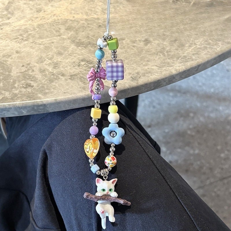 Yikuhui lanier de telefon din nailon cu cataramă metalică – stil cuplu, design pisică desen animat