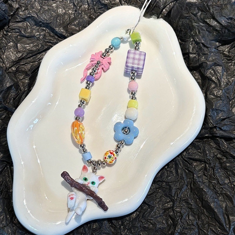 Yikuhui lanier de telefon din nailon cu cataramă metalică – stil cuplu, design pisică desen animat