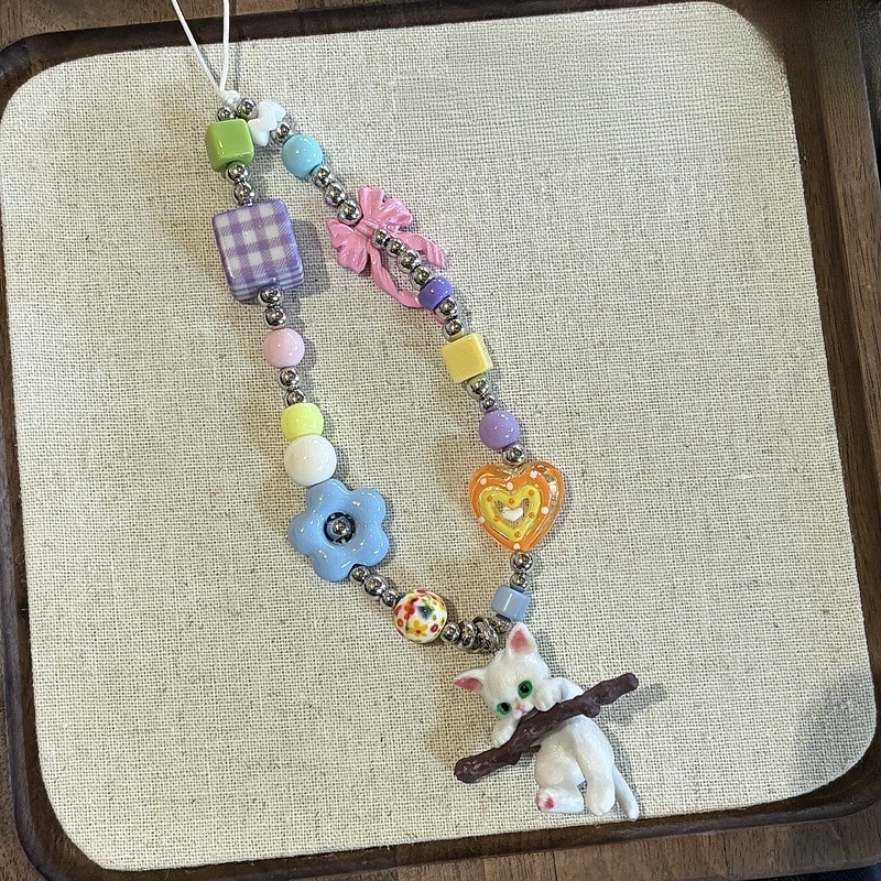 Yikuhui lanier de telefon din nailon cu cataramă metalică – stil cuplu, design pisică desen animat