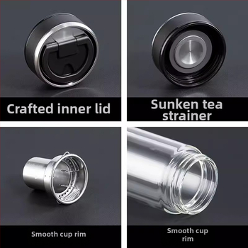 Dvigubo sluoksnio borosilikatinio stiklo arbatinis puodelis su filtru, biurui, dovanų dėžutė, pritaikymas