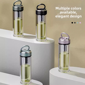 Dvigubo sluoksnio borosilikatinio stiklo arbatinis puodelis su filtru, biurui, dovanų dėžutė, pritaikymas