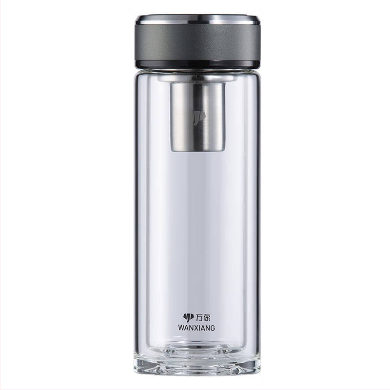 Dvigubo sluoksnio borosilikatinio stiklo arbatinis puodelis su filtru, biurui, dovanų dėžutė, pritaikymas