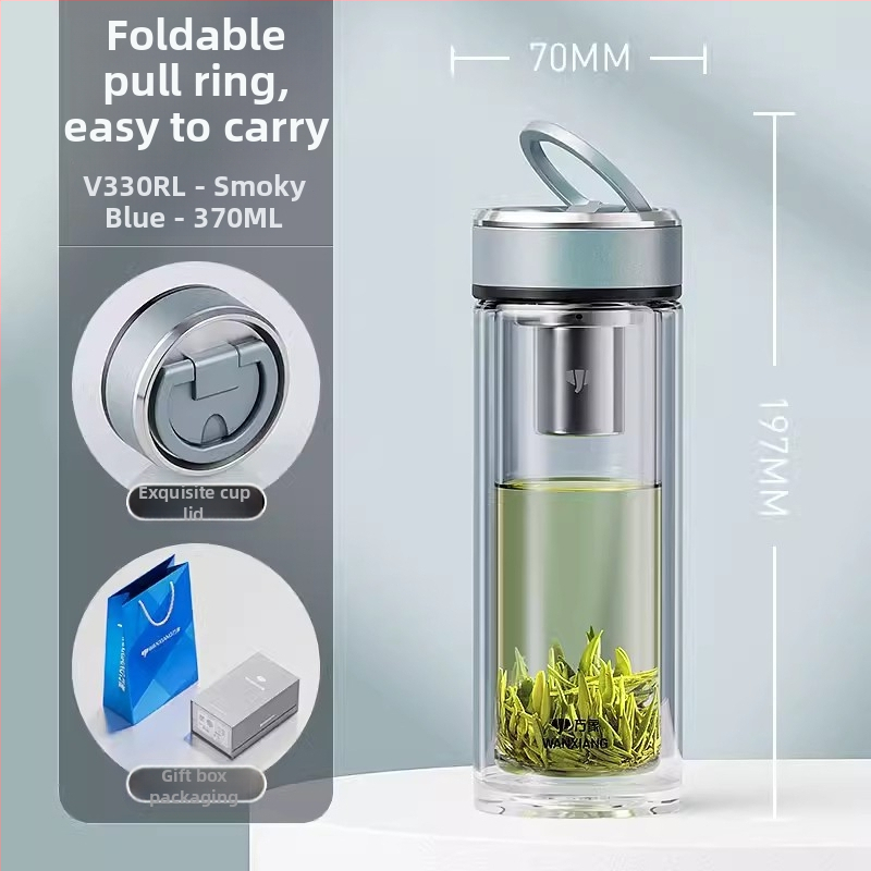 Dvigubo sluoksnio borosilikatinio stiklo arbatinis puodelis su filtru, biurui, dovanų dėžutė, pritaikymas