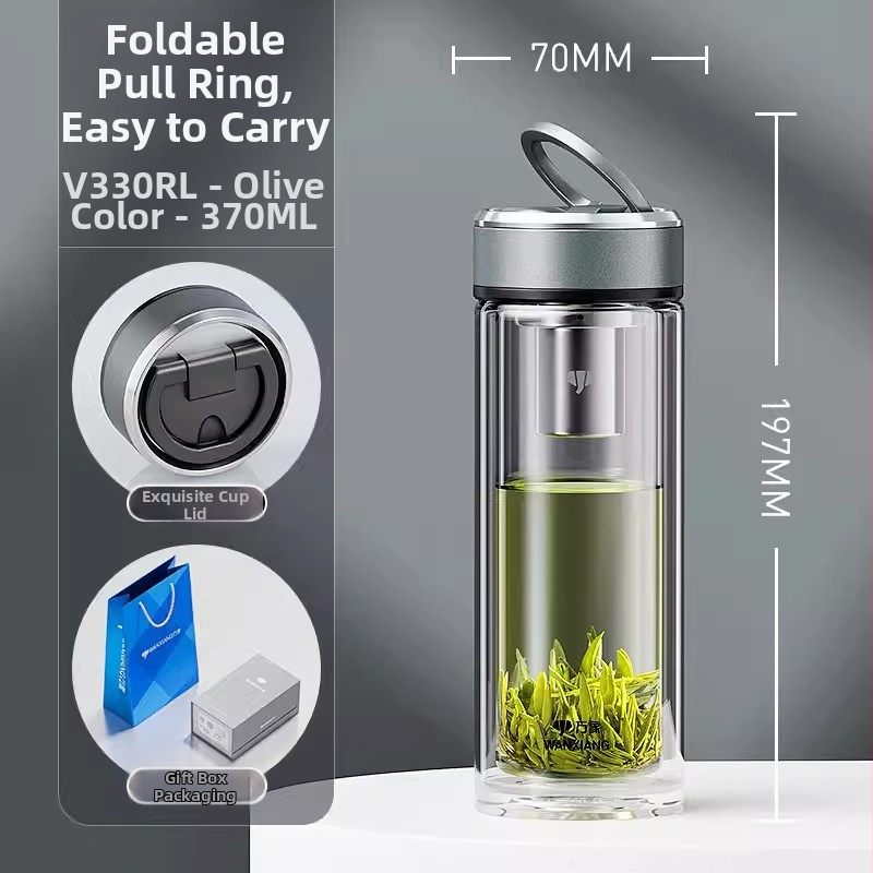 Dvigubo sluoksnio borosilikatinio stiklo arbatinis puodelis su filtru, biurui, dovanų dėžutė, pritaikymas