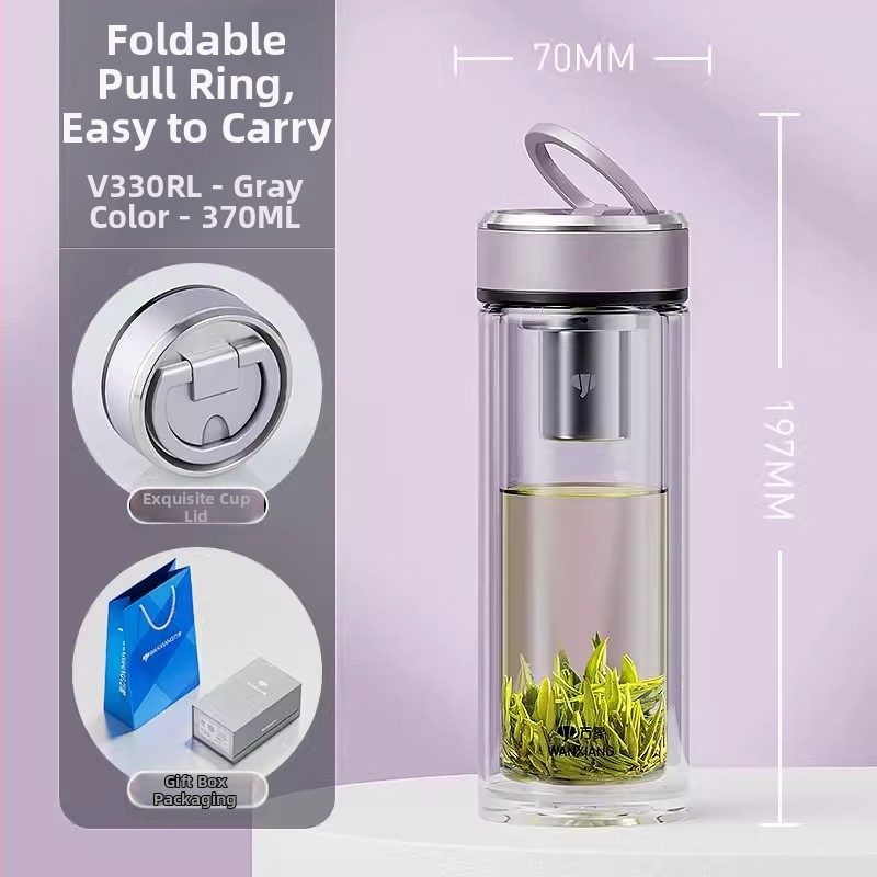 Dvigubo sluoksnio borosilikatinio stiklo arbatinis puodelis su filtru, biurui, dovanų dėžutė, pritaikymas