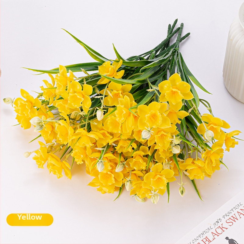 Narcis artificiálny kvetinový kytica, plastový materiál s mäkkým lepidlom, vstrekové formovanie, určené na vonkajšie použitie, rekvizita na fotenie a domová výzdoba