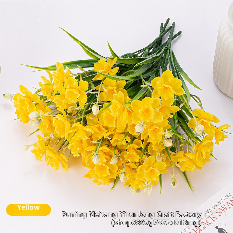 Narcis artificiálny kvetinový kytica, plastový materiál s mäkkým lepidlom, vstrekové formovanie, určené na vonkajšie použitie, rekvizita na fotenie a domová výzdoba