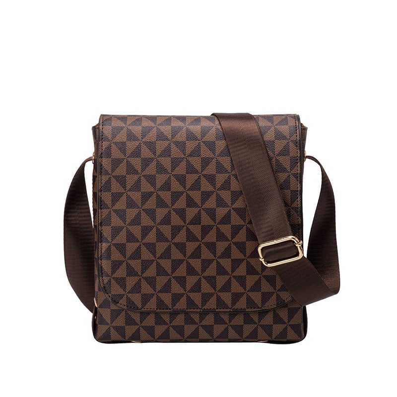 Muška torbica za ramena s klapom i crossbody remenom – horizontalni karirani uzorak, PU materijal, podstava od poliestera, otporna na habanje