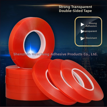 PET kétoldalas szalag akril ragasztóval, vastagság 0,205 mm, hossz 50 m, hőmérséklet-tartomány -40…120 °C.