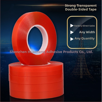 PET kétoldalas szalag akril ragasztóval, vastagság 0,205 mm, hossz 50 m, hőmérséklet-tartomány -40…120 °C.