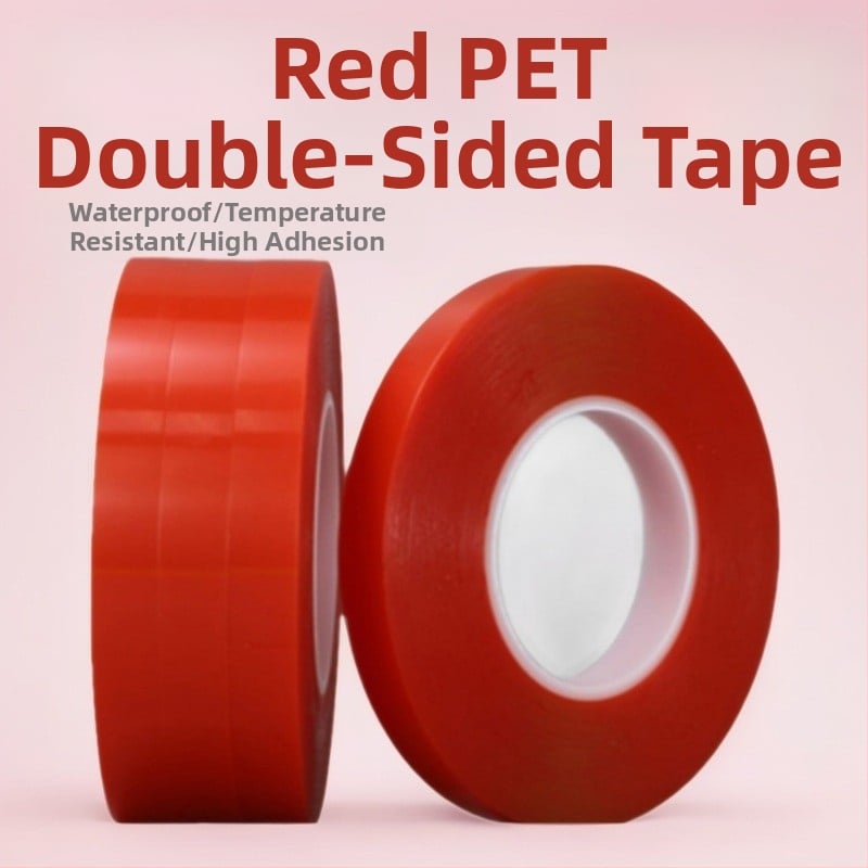 PET kétoldalas szalag akril ragasztóval, vastagság 0,205 mm, hossz 50 m, hőmérséklet-tartomány -40…120 °C.