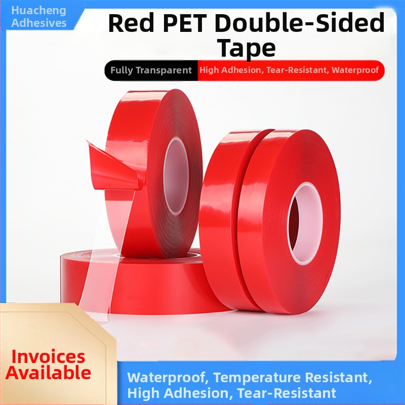 PET kétoldalas szalag akril ragasztóval, vastagság 0,205 mm, hossz 50 m, hőmérséklet-tartomány -40…120 °C.