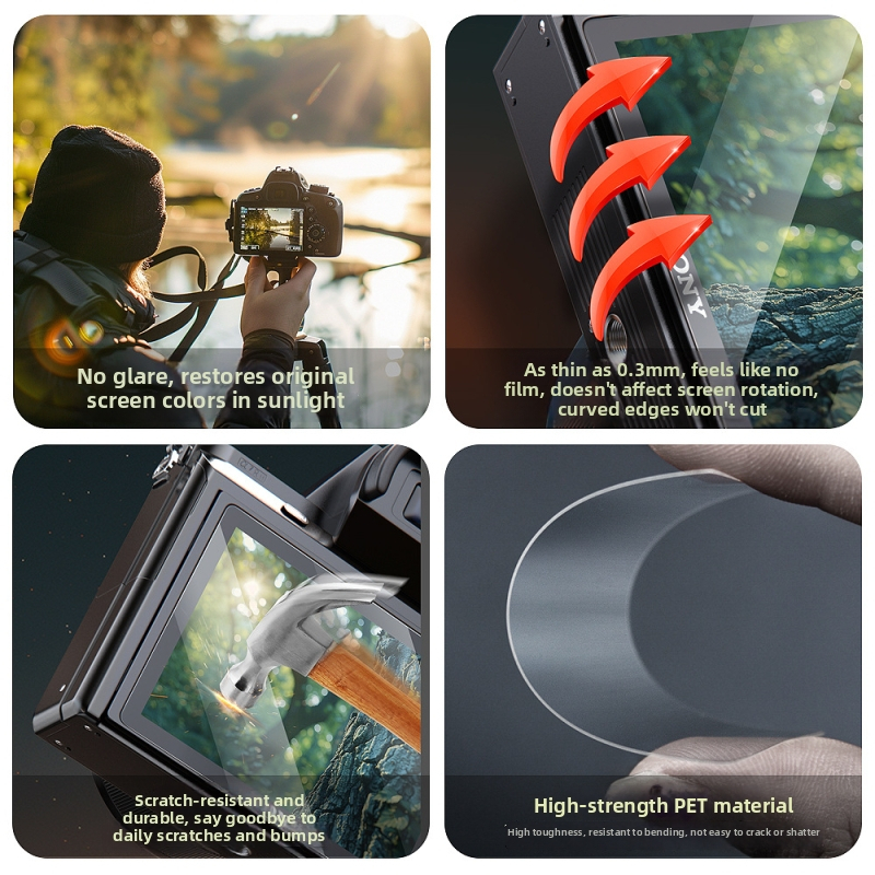 Yicheng AR ekrāna aizsargs Sony kamerām, PET/AR plēve, pretatstarojums, pret pirkstu nospiedumiem, precīzi apstrādāts, autorizēta privātā zīmola