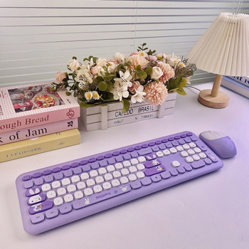 Безжичен комплект клавиатура и мишка, USB интерфейси на клавиатурата и на мишката, тиха работа, подходящ за настолен компютър и лаптоп