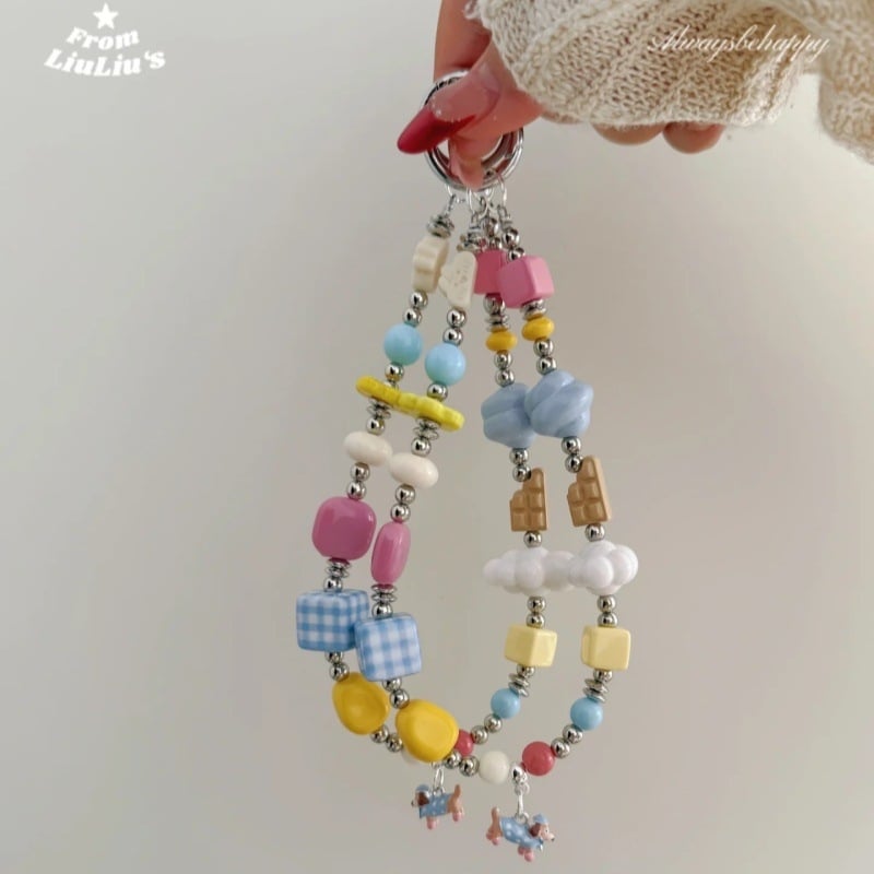 Lanyard pentru telefon mobil cu Dachshund desen animat, lucrat manual, pandantiv cu mărgele - Nylon, Unisex, Cataramă din plastic, Ambalare individuală