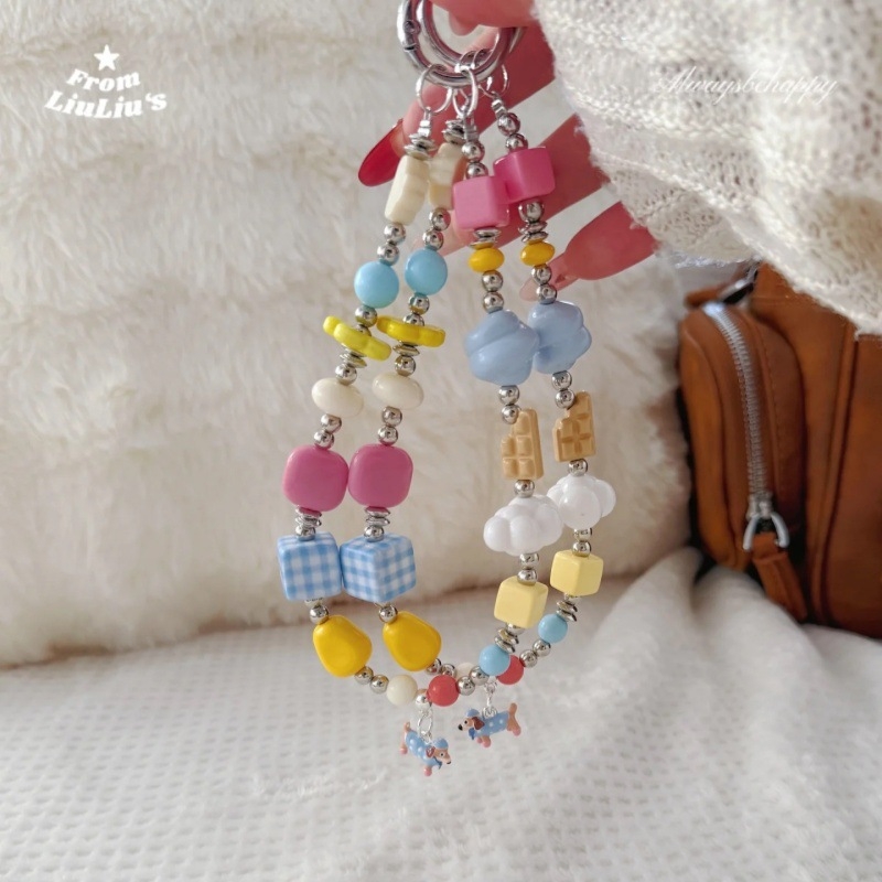 Lanyard pentru telefon mobil cu Dachshund desen animat, lucrat manual, pandantiv cu mărgele - Nylon, Unisex, Cataramă din plastic, Ambalare individuală