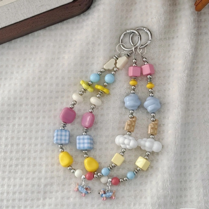 Lanyard pentru telefon mobil cu Dachshund desen animat, lucrat manual, pandantiv cu mărgele - Nylon, Unisex, Cataramă din plastic, Ambalare individuală