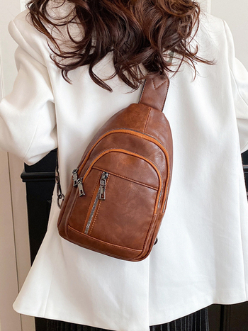 Geantă de piept pentru femei — Simplitate urbană, PU, Fermoar, Compartiment pentru documente, Iarna 2025