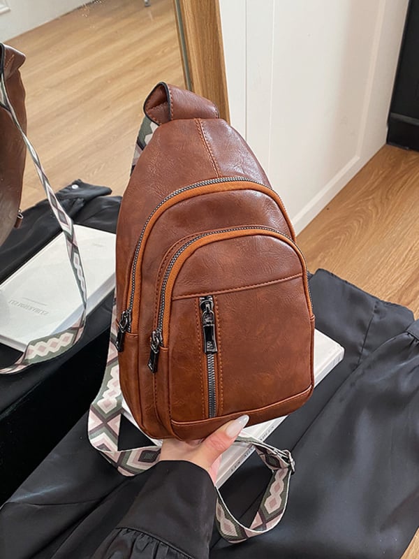 Geantă de piept pentru femei — Simplitate urbană, PU, Fermoar, Compartiment pentru documente, Iarna 2025