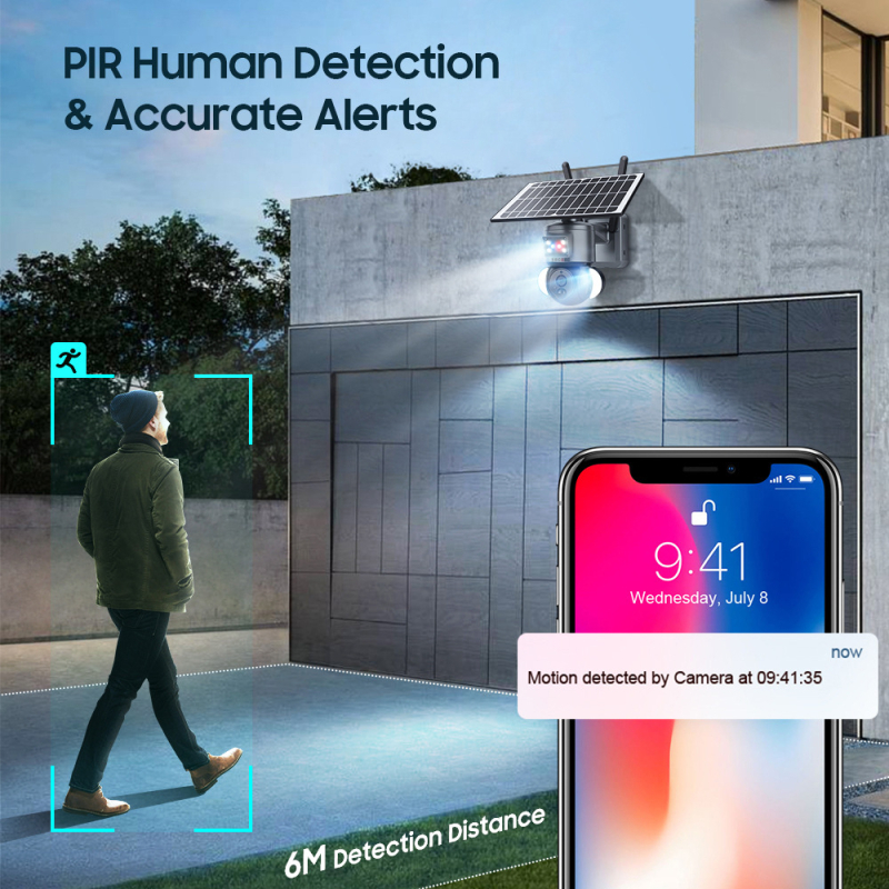 Cameră de supraveghere solară cu funcție de alarmă, pentru exterior, iluminare minimă 0.001 lux, SNR > 48 dB