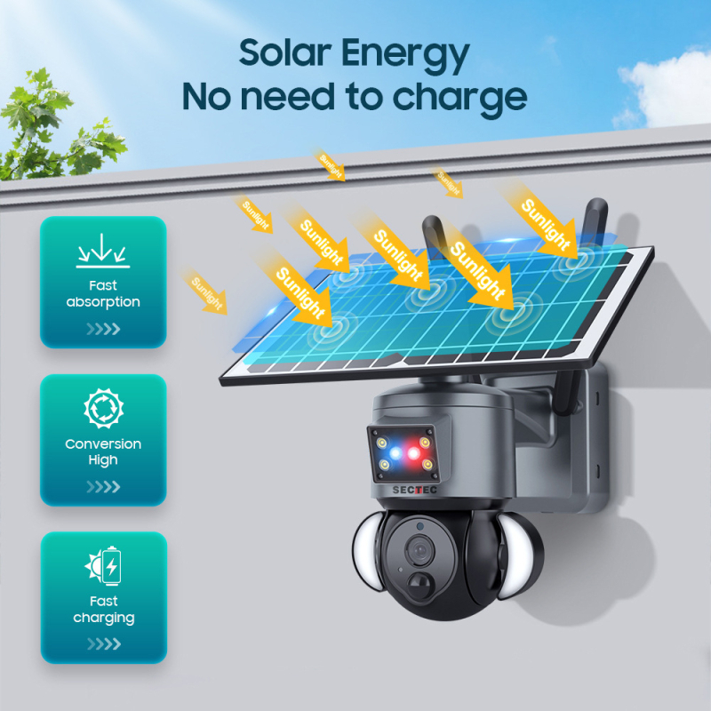 Cameră de supraveghere solară cu funcție de alarmă, pentru exterior, iluminare minimă 0.001 lux, SNR > 48 dB