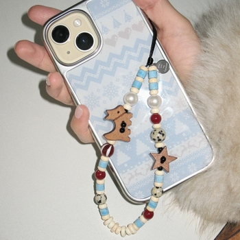 Lanyard pentru telefon mobil cu motivație cățeluș în design Winter Fair Isle; corp din plastic/rășină, șnur PVC, unisex