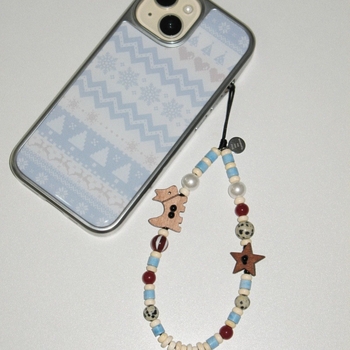 Lanyard pentru telefon mobil cu motivație cățeluș în design Winter Fair Isle; corp din plastic/rășină, șnur PVC, unisex