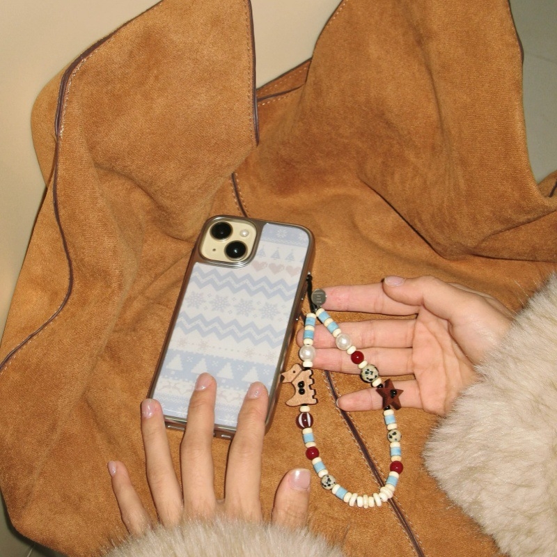 Lanyard pentru telefon mobil cu motivație cățeluș în design Winter Fair Isle; corp din plastic/rășină, șnur PVC, unisex