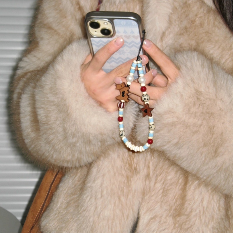 Lanyard pentru telefon mobil cu motivație cățeluș în design Winter Fair Isle; corp din plastic/rășină, șnur PVC, unisex