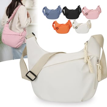 Nylon keresztpántos táska, dumpling alakú, zip nyitás, poliészter bélés, laminált belső zseb